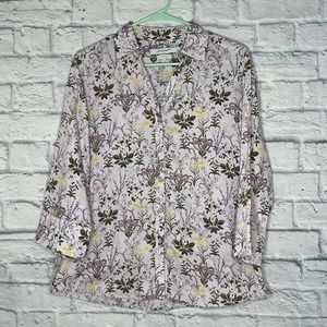 Foxcroft Light Purple Floral 3/4 Sleeve Shaped Button Down Shirt Sz 10